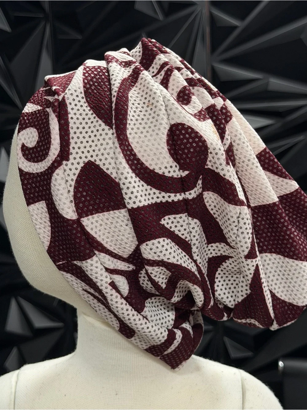 Women’s Maroon and Cream Patterned Head Wrap